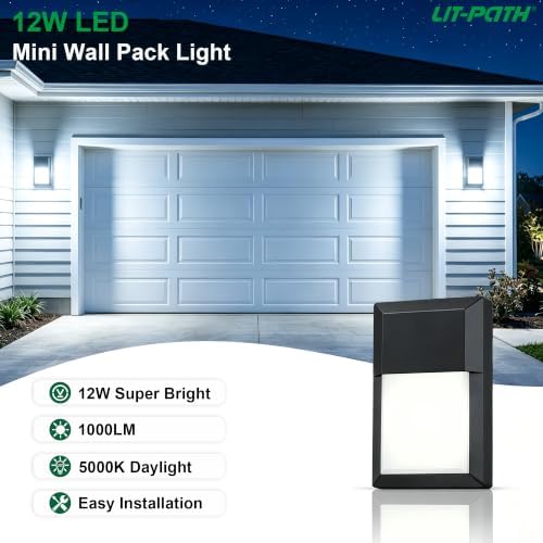 LIT-PaTH Outdoor Wall Light Fixture, Aluminum, LED 5000K, Black, 2 Pack - Image 2
