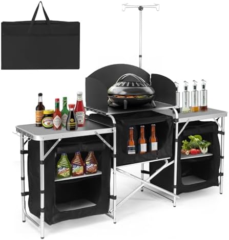 Aluminum Camping Kitchen Table with 3 Multifunctional Cupboards by Pnbfhn