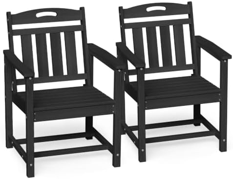 Ciokea HDPE Outdoor Patio Dining Chairs Set of 2, All-Weather, Black by CIOKEA