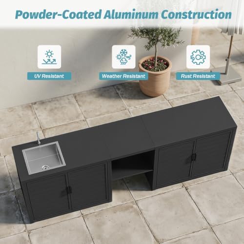 Domi Outdoor Kitchen Island with Sink, Aluminum Outdoor Kitchen Cabinet with Large Storage Space, Powder-Coated Weather Resistant Patio BBQ Prep Station with Drop-in Sink and Wide Countertop - Image 2