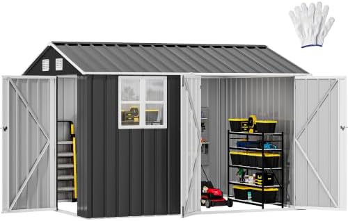 DWVO 10x8 FT Outdoor Storage Shed with 3 Lockable Doors and Window by DWVO