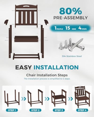 Ciokea HDPE Outdoor Patio Dining Chairs Set of 2, All-Weather, Brown - Image 6