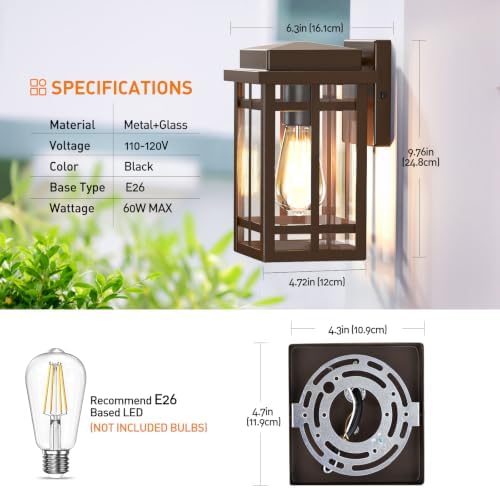 9.76'' Outdoor Wall Light Fixtures 2 Packs, Porch Lights Lantern - Image 6