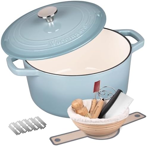 VORRINGARD Enameled Cast Iron Dutch Oven Pot with Lid, for Bread Baking, Round Bread Oven- include Sourdough Bread Baking Supplies set, 4.5QT, Sea Salt by Unknown