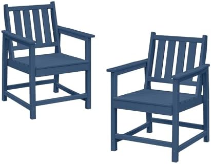 Patio Dining Chair Set of 2, HDPE Outdoor Dining Chair, Ergonomic HDPE Dining Chairs with Deep Seating, All Weather Outdoor Chairs Furniture for Backyard, Deck, Garden, Poolside, Navy by SeeHill