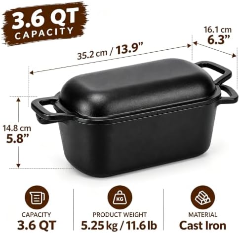 QuliMetal 3.6QT Oval Dutch Oven for Bread Baking - Pre-Seasoned Cast Iron Sourdough Bread Pan with Lid, cast iron loaf pans for bread, Even Heat Distribution for Meatloaf, Homemade Bread - Image 2