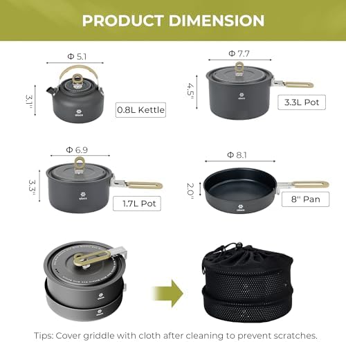 ALOCS Camping Cookware Portable Non-Stick Mess Kit with Foldable Handle - Image 6