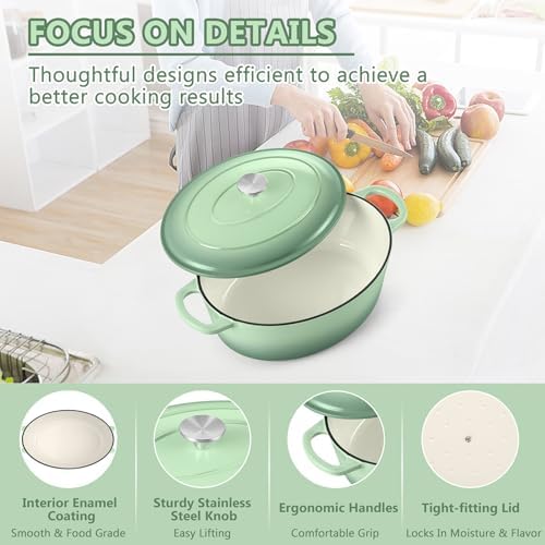 TeamFar 7QT Oval Dutch Oven, Enameled Cast Iron Dutch Oven Pot with Lid - Image 4