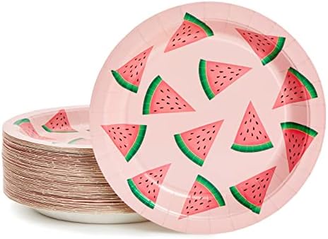 BLUE PANDA Pink Watermelon Paper Plates - Heavy-Duty Disposable Watermelon Dessert Plates - Baby Shower & 1st Birthday Tableware - One in a Melon Party Decoration - 9 Inch - Pack of 80 by BluePanda