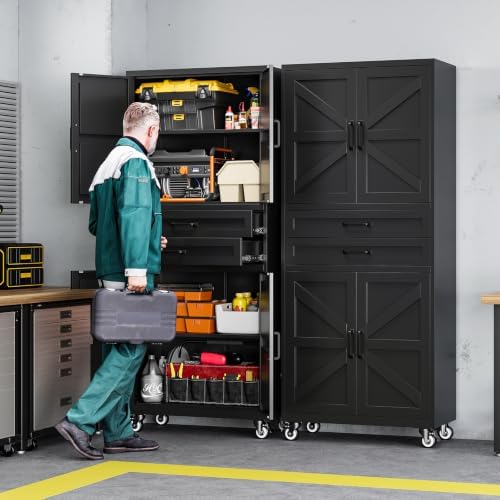 Letaya Metal Garage Storage Cabinets with Wheels,Black Rolling Tool Cabinet - Image 2