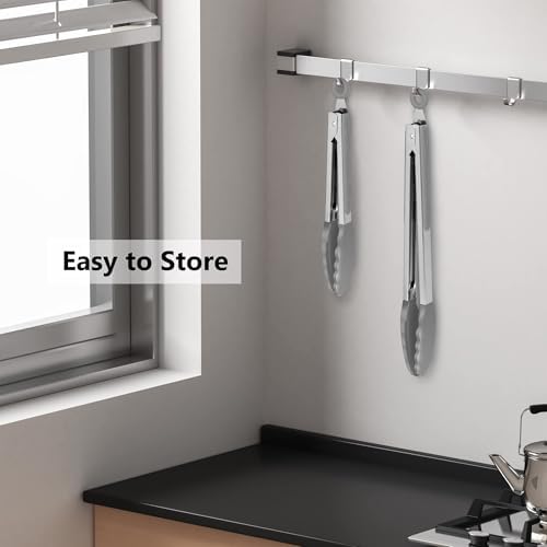 2 Pack Silicone Kitchen Tongs, 9 & 12 Inch, Stainless Steel, Grey - Image 6