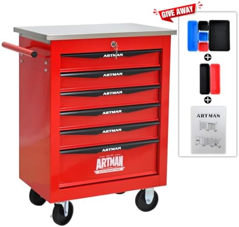 6-Drawer Heavy-Duty Rolling Tool Chest with Wheels & Steel Roof, Lockable Tool Chest Storage Cabinet for Garage, Workshop, Warehouse, and Repair Shop - Image 7
