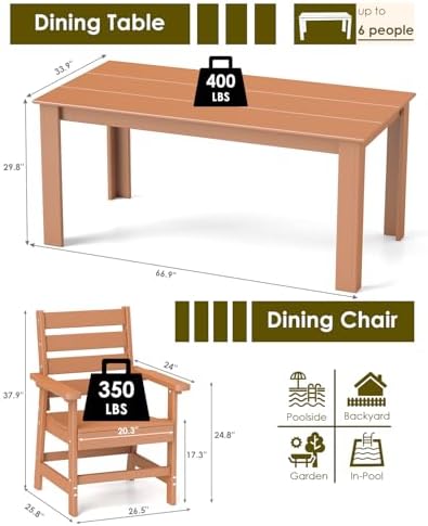 GREENVINES 5-piece Outdoor Dining Set, HDPE Table & 4 Chairs, Teak - Image 2