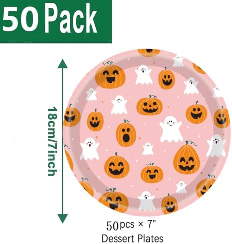 50Pcs Halloween Party Plates Ghost Spooktacular Halloween Paper Plates 7Inch Pumpkin Ghost Plates Orange White Boo Paper Plates for Haunted House Themed Boo Pumpkin Birthday Party Decorations (orange) - Image 2