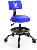 Rolling Shop Stool with Wheels, Garage Mechanic Stool Chair with Backrest, Height Adjustable Heavy Duty Swivel Task Chair, Adjustable Footrest with Storage Tray for Garage Kitchen Salon Tattoo (Blue) by FREEKYROCK