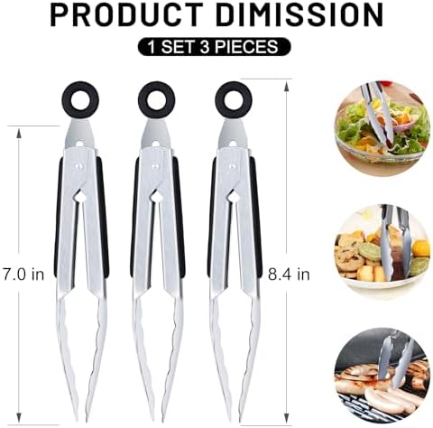 Hotec Mini Stainless Steel Kitchen Tongs for Cooking - 7-Inch Small Serving Tongs Metal Food Tongs Non-Slip Grip - Image 2