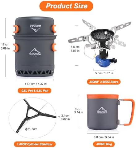 Widesea Camping Cookware Sets for 1-2 Person, Compact Backpacking Cookware with Pots, Stove, Mug and Outdoor Cooking Accessories - Image 2