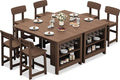 SERWALL 8-Piece Outdoor HDPE Counter-Height Bar Dining Set for 6, Brown by SERWALL