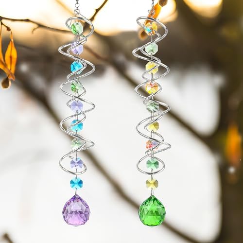 Set of 3 Crystal Suncatcher Spiral Wind Spinner Gazing Ball Decor - Image 4