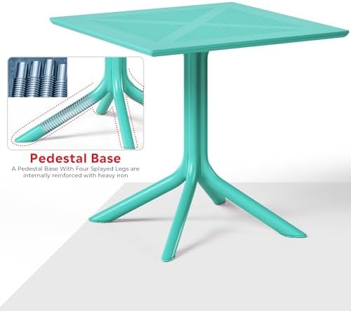 Costaelm Patio Dining Table for 4, Square PP Patio Table, 4-Person Weather Resistant Porch Tables for Outside Poolside Deck Lawn Garden Backyard, Turquoise - Image 5