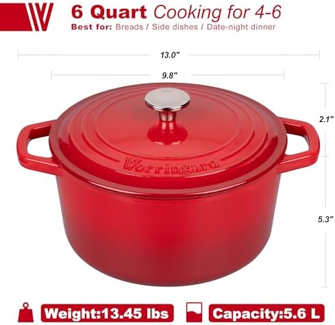 VORRINGARD Enameled Cast Iron Dutch Oven Pot with Lid, for Bread Baking, Round Bread Oven- include Sourdough Bread Baking Supplies Set, 6QT, Red - Image 2