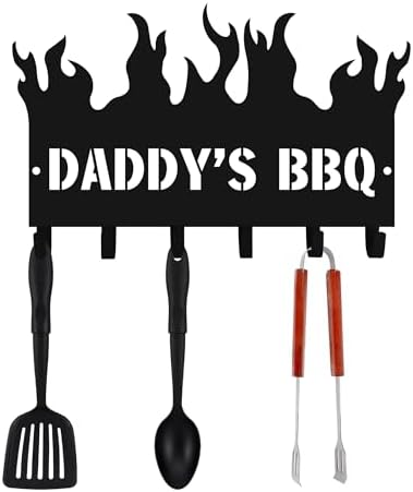 Personalized BBQ Cooking Utensils Wall Hooks Rack for Dad Custom Grilling Tool Organizer Barbecue Tool Metal Storage Holders Grill Cutlery Hanger Father's Day Utensils Hanging Hooks (Style 1) by Custom