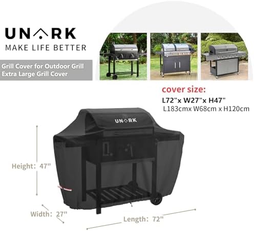 Extra Large Grill Cover for Outdoor Grill 72 Inch, Gas Grill Covers Heavy Duty Waterproof BBQ Covers for Outside, All Weather Protection Grill Cover 72 Inch 72" L x 27" W x 47" H Black - Image 2