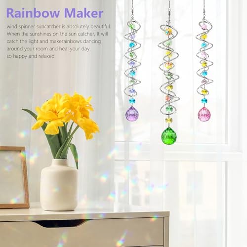 Set of 3 Crystal Suncatcher Spiral Wind Spinner Gazing Ball Decor - Image 6