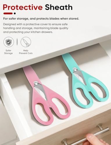 iBayam 8.7" Cute Kitchen Scissors All Purpose, Pastel Pink Purple Teal - Image 6