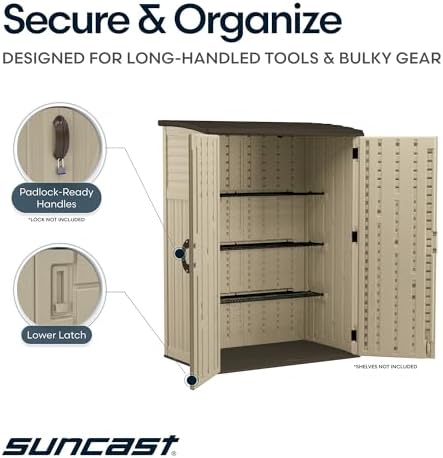 Suncast Outdoor Storage Shed, Water Resistant Resin Vertical Outdoor Storage Cabinet for Patio, Garden Tools, Cushions, & Equipment, Weatherproof Multi-Wall Design, 54 cu. ft., Made in USA - Image 4