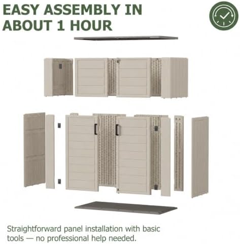 Aoxun 61 Cu.Ft Outdoor Storage Shed, Widened Outdoor Storage Cabinet Waterproof Vertical Resin Shed with Floor for Garden Tools, Pool Equipment, Easy to Assemble(Beige) - Image 5