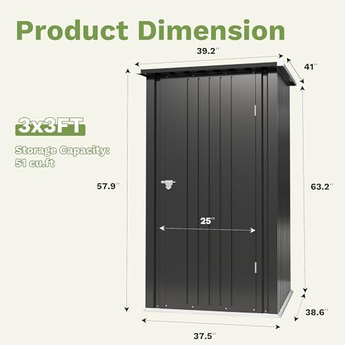 Devoko 3x3 FT Outdoor Storage Shed, Small Garden Tool Shed with Single Lockable Door, Metal Tool Storage Shed with Sloping Roof, Outside Shed for Backyard Patio Lawn, Black - Image 5