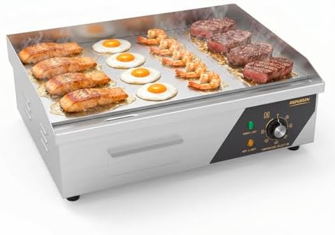 ROVSUN 22" Electric Griddle, Electric Countertop Half Flat Top Griddle, 1600W Grill Stainless Steel with Adjustable Temperature Control 122°F-572°F for Commercial Home Restaurant, Plug by ROVSUN