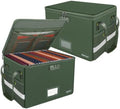 ENGPOW File Box with Lock, Fireproof Document Box with Pockets, Collapsible File Organizer Filing Storage Cabinet with Handle, Portable Home Office Safe for Hanging Letter/Legal Folders,Green,2 Pack by ENGPOW