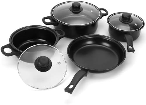 Non-Stick Cookware Set, Portable Lightweight Cast Iron Pots and Pans with Glass Lids and Nylon Utensils for Outdoor Camping Picnic Travel - Image 3