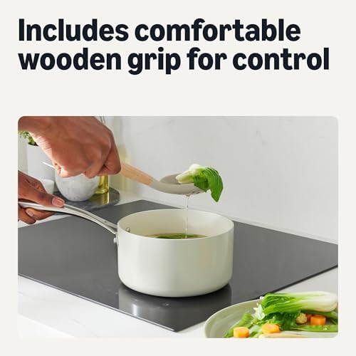 Amazon Basics Kitchen Utensils Set, 14-Piece Silicone Cooking Utensils with Wooden Handles, BPA-Free, Utensil Holder Included, Linen Gray - Image 4