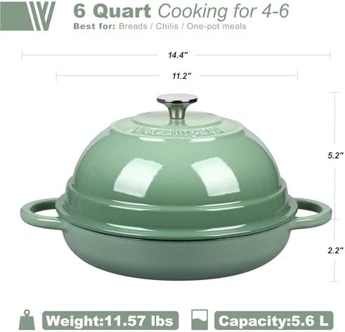 VORRINGARD Cast Iron Enameled Dutch Oven Pot with Lid for Bread Baking, Bread Oven, 6 Quart, Sage Green - Image 2
