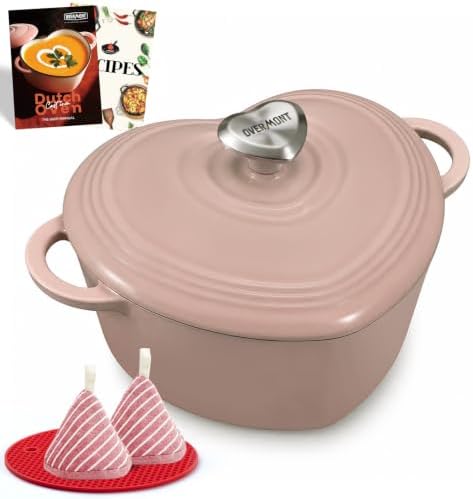Overmont Enameled Cast Iron Dutch Oven - 2QT Pink Heart-Shaped Mini Pot by Overmont
