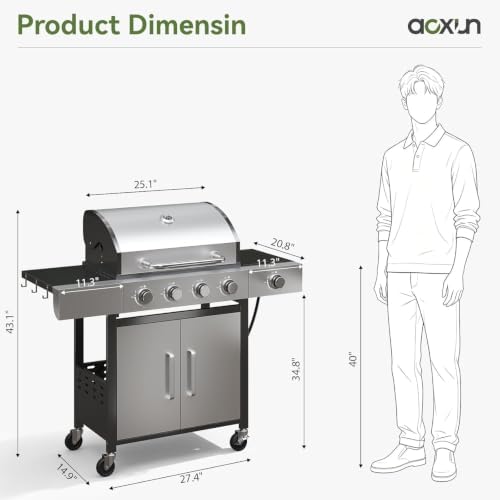 Aoxun 4-Burner 49000 BTU Propane Grill with Side Burner, Black & Silvery - Image 2