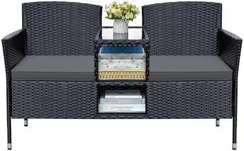 Greesum Patio Loveseat Outdoor Wicker Furniture Conversation Set,Gray by BuynowfromGreesum