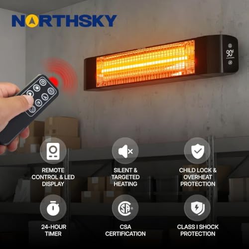 NORTHSKY Outdoor Heater Electric 1500W Infrared Patio Heaters Smart Control with 24H Timer, IP65 Waterproof, Wall or Ceiling Mount, Ideal for Garage, Patio, and Indoor Use - Image 2