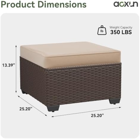 Aoxun 2 Piece Patio Sofa Ottomans with 4" Thick Cushions, Wicker Outdoor Couch Extension Set, All-Weather Rattan Seating Accessory for Backyard Furniture, Beige - Image 2
