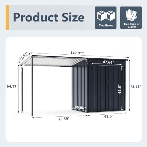 Polar Aurora 12×4 FT Outdoor Storage Metal Shed & Hardtop Gazebo Combo - Image 2