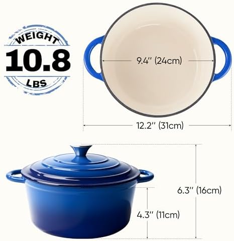 4.5 Quart Dutch Oven Pot with Lid, Non Stick Enameled Cast Iron Dutch Oven for Bread Baking, Heavy-Duty, Oven Safe Ceramic Cookware Up to 500°F for Baking, Braising, Stews, Roasting, Blue - Image 4