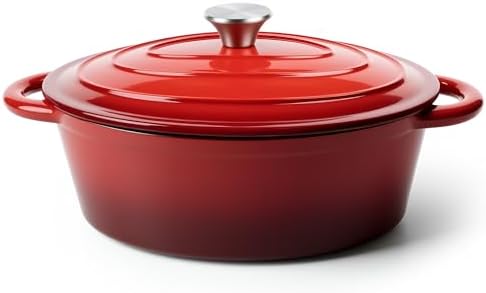 Oval Dutch Oven for Bread Baking, 4.5 Quart Non Stick Enameled Cast Iron Dutch Oven Pot with Lid, Oven Safe Oval Casserole with Lid up to 500°F for Baking, Braising, Stews, Roasting (Red) by Kerilyn