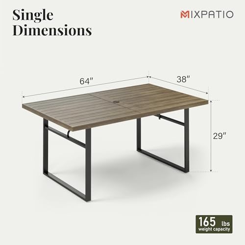 MIXPATIO Patio Table for 6, Brown Metal Dining Table w/Umbrella Hole - Image 2