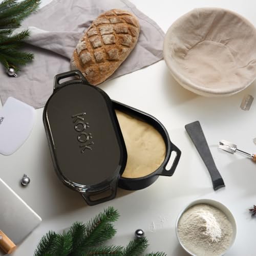 Kook Oval Dutch Oven, for Bread Baking, Sourdough Loaf Pan, with Lid, Dual Handles, Enameled Cast Iron, includes Lid Lever, Dishwasher Safe, 3.4 Qt, Black - Image 6