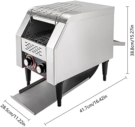 150 Slices/Hour Commercial Conveyor Toaster, 1300W Stainless Steel Heavy Duty Industrial Toasters w/Three-ring Heating Tubes, Countertop Electric Restaurant Equipment for Bun Bagel Bread Baked Food - Image 5