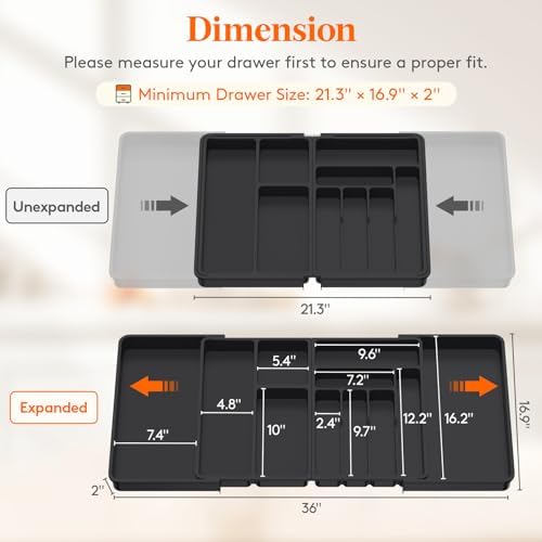 Lifewit Utensil Organizer for Kitchen Drawer, Expandable Cooking Tray - Image 2