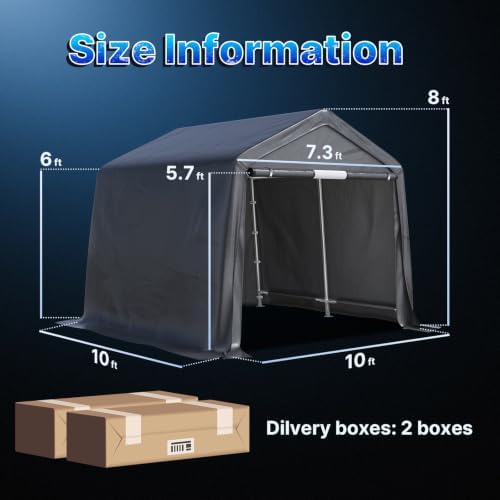 ADVANCE OUTDOOR 10x10 ft Heavy Duty Outdoor Patio Portable Canopy Storage Shelter Shed Carport with 2 Roll up Zipper Doors & Vents for Snowmobile Garden Tools, Gray - Image 2